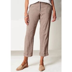 J Jill Tapered Linen Blend Cuffed Ankle Pants Herringbone Coffee Brown, 8